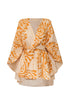 Cavalo Hand Embroidered Linen Poncho / Ecru Yellow Arabesque